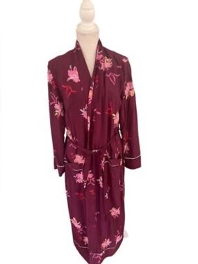 & Other Stories Maroon Belted Long Kimono Floral Robe Size 2